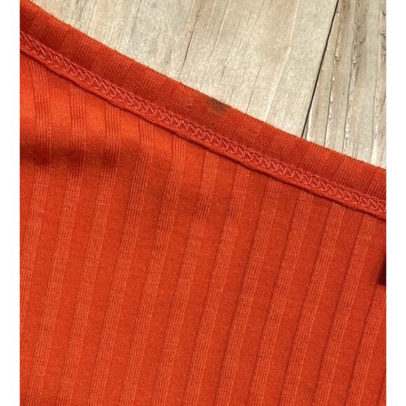 NWT Loft Short Sleeve Shirt Women Medium Orange Scoop Neck Ribbed Stretch Casual - Picture 8 of 8